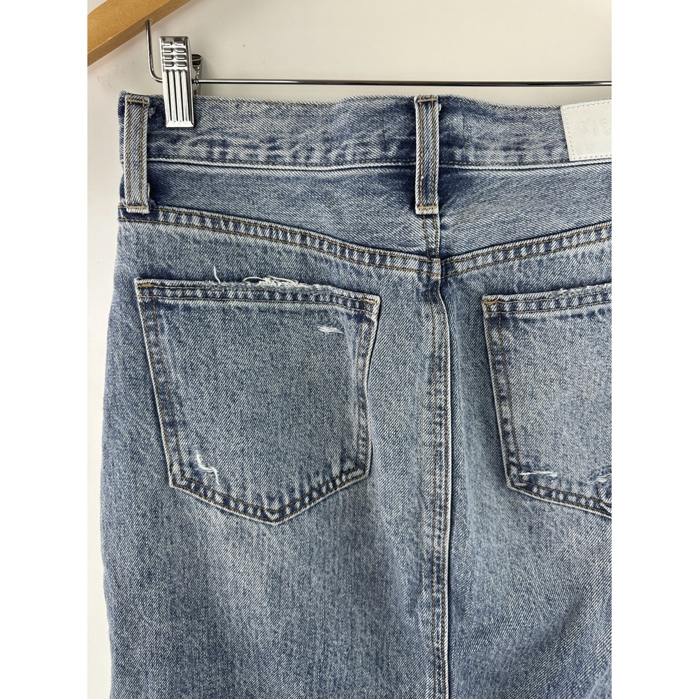 Pistola Alice Denim Maxi Skirt Distressed Raw Hem Front High Slit Cotton Size 27 - Picture 8 of 15